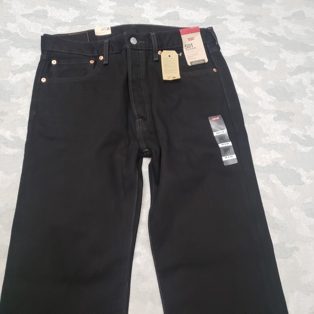 Levi's 501 Jeans Mens 34x32 Blue Denim Dark Wash Button Fly Straight Leg - Picture 2 of 11